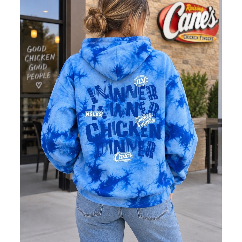 Raising Cane's Blue Tie Dye Hoodie Port & Company Winner Winner Chicken Dinner M